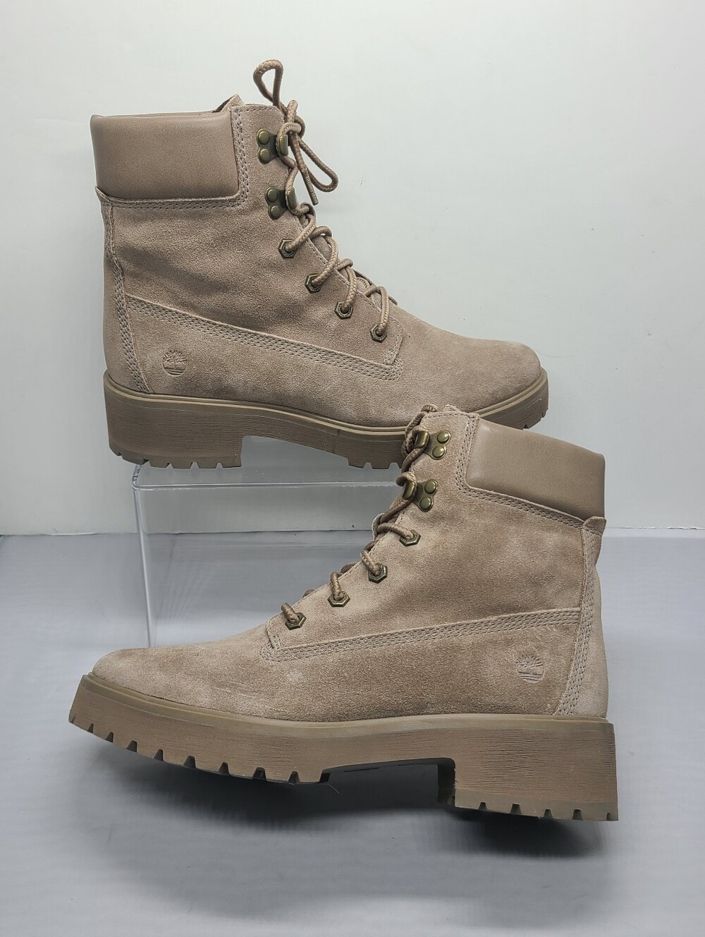 Timberland Carnaby 6 Inch Waterproof Boots Taupe Suede Combat - Women size 10
